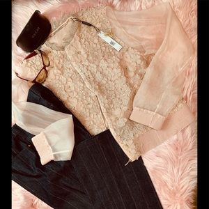 Elie Tahari suri silk floral organza bomber jacket